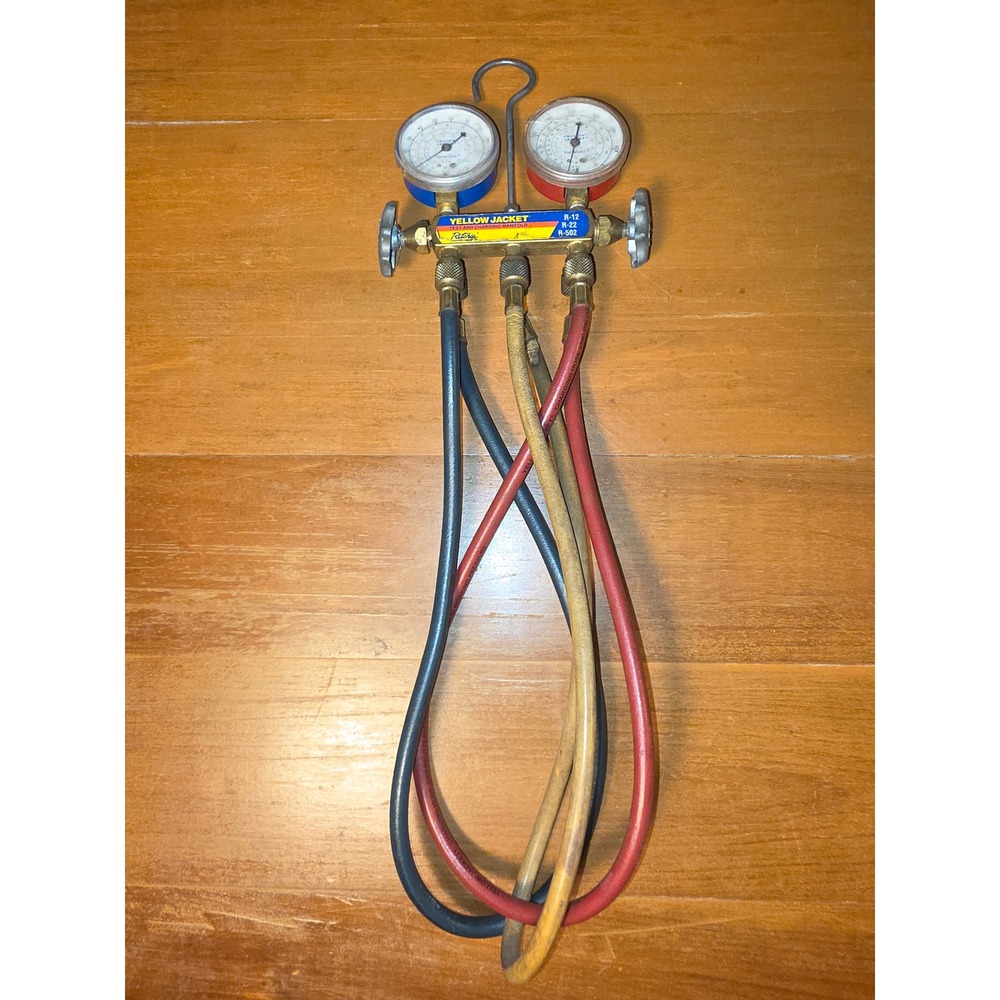 Yellow Jacket Ritchie HVAC Manifold Gauge Set R-12 R-22 R-502 Brass Body Hoses - Picture 3 of 4